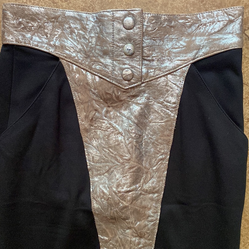 Catherine Malandrino metallic lambs leather and black rayon pencil skirt